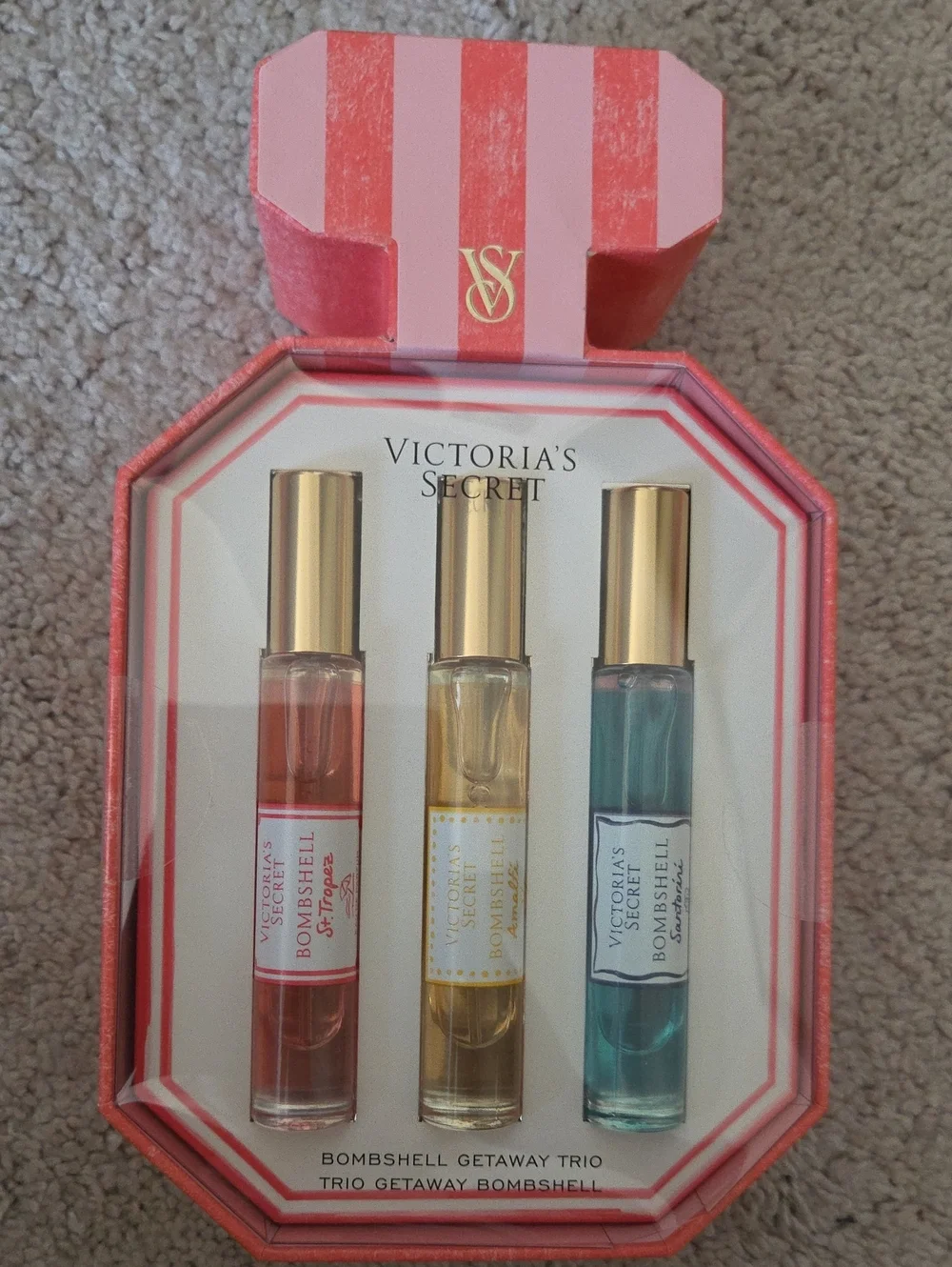 Victoria's Secret Bombshell Getaway Trio - Pink, Gold & Blue Rollerballs - Picture 1 of 4